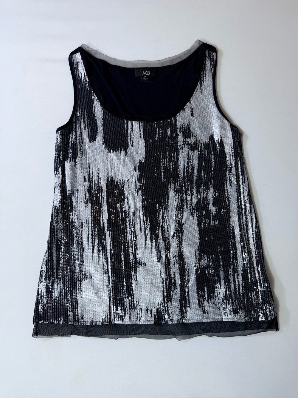 AGB Y2K Black Silver Sequin Front Round Neck Sleeveless Tank Top Women’s Medium